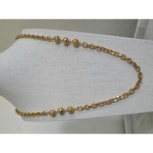 NAPIER Gold-Tone Chain Necklace, 29″ – Textured Ball Accents, Patent Marking